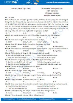 Bộ 5 đề thi thử THPT QG môn Hóa học năm 2021-2022 có đáp án Trường THPT Việt Vinh