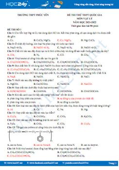 Bộ 5 đề thi thử THPT QG môn Hóa học năm 2021-2022 có đáp án Trường THPT Phúc Yên