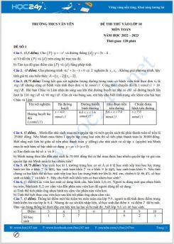 Bộ 5 đề thi thử vào lớp 10 môn Toán năm 2022-2023 có đáp án Trường THCS Văn Yên