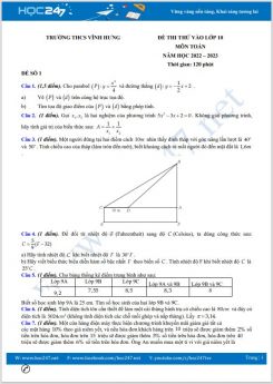 Bộ 5 đề thi thử vào lớp 10 môn Toán năm 2022-2023 có đáp án Trường THCS Vĩnh Hưng