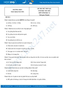 Bộ 5 Đề thi thử THPT QG môn Sinh Học 12 năm 2021-2022 Trường THPT Trần Khai Nguyên có đáp án