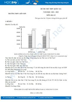 Bộ 5 đề thi thử THPT QG môn Địa Lí năm 2021-2022 - Trường THPT Liễn Sơn có đáp án