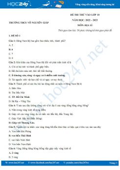 Bộ 3 đề thi thử vào lớp 10 THPT chuyên môn Địa Lí năm 2022-2023 - Trường THCS Võ Nguyên Giáp