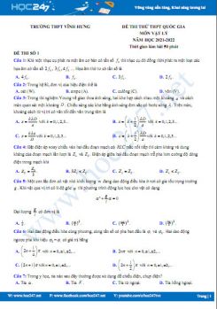 Bộ 5 đề thi thử THPT QG môn Vật Lý năm 2021-2022 có đáp án Trường THPT Vĩnh Hưng