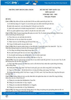 Bộ 5 đề thi thử THPT QG môn Lịch Sử năm 2021-2022 có đáp án Trường THPT Hoàng Hoa Thám