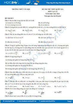 Bộ 5 đề thi thử THPT QG môn Vật Lý năm 2021-2022 có đáp án Trường THPT Vân Hội