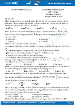 Bộ 5 đề thi thử THPT QG môn Vật Lý năm 2021-2022 có đáp án Trường THPT Hoàng Đan