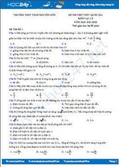 Bộ 5 đề thi thử THPT QG môn Vật Lý năm 2021-2022 có đáp án Trường THPT Trần Nguyên Hãn