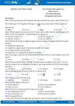 Bộ 5 đề thi thử THPT QG môn Vật Lý năm 2021-2022 có đáp án Trường THPT Vĩnh Tường