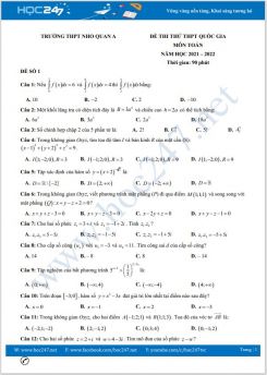 Bộ 5 đề thi thử THPT QG môn Toán năm 2021-2022 có đáp án Trường THPT Nho Quan A