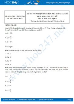 Đề và đáp án đề thi tốt nghiệp THPT môn Vật lí năm 2022 - Mã đề 221