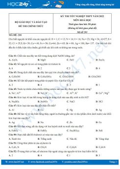 Đề và đáp án môn Hoá học thi tốt nghiệp THPT QG năm 2022- Mã đề 201