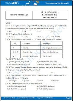 Bộ 3 đề thi giữa HK1 môn Hóa học 12 có đáp án năm 2022-2023 Trường THPT Lê Lợi