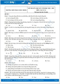 Bộ 5 đề thi giữa HK1 môn Vật lý 12 năm 2022-2023 có đáp án Trường THPT Phan Châu Trinh
