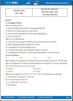 Bộ 5 đề thi giữa HK1 môn Hóa học 10 Cánh Diều có đáp án năm 2022-2023 Trường THPT Đức Thọ