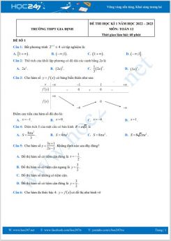 Bộ 5 đề thi HK1 môn Toán 12 năm 2022-2023 có đáp án Trường THPT Gia Định