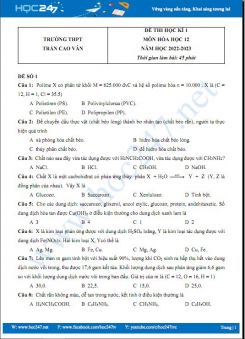 Bộ 5 đề thi HK1 môn Hóa học 12 có đáp án năm 2022-2023 Trường THPT Trần Cao Vân