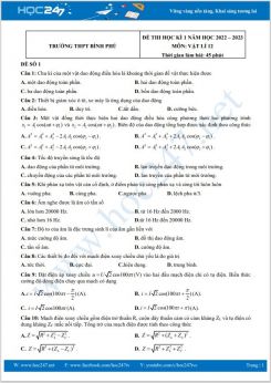 Bộ 5 đề thi HK1 môn Vật lí 12 năm 2022-2023 có đáp án Trường THPT Bình Phú