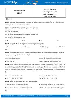 Bộ 5 Đề thi HK1 môn Sinh Học 12 năm 2022-2023 Trường THPT Lê Lợi có đáp án