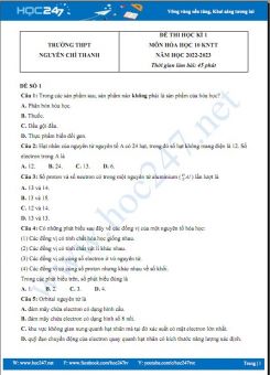 Bộ 3 đề thi HK1 môn Hóa học 10 KNTT có đáp án năm 2022-2023 Trường THPT Nguyễn Chí Thanh