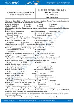 Đề thi thử THPT QG năm 2022 - 2023 môn Tiếng Anh Sở GD&ĐT Bắc Ninh THPT Hàn Thuyên lần 2 có đáp án