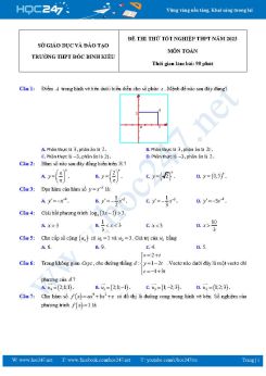 Đề thi thử tốt nghiệp THPT môn Toán năm 2023 Trường THPT Đốc Binh Kiều có đáp án