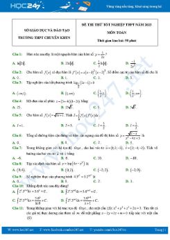 Đề thi thử tốt nghiệp THPT môn Toán năm 2023 Trường THPT Chuyên KHTN ĐHQG lần 1 có đáp án
