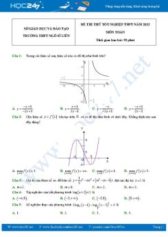 Đề thi thử tốt nghiệp THPT môn Toán năm 2023 Trường THPT Ngô Sĩ Liên có đáp án