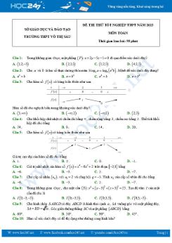 Đề thi thử tốt nghiệp THPT môn Toán năm 2023 Trường THPT Võ Thị Sáu có đáp án