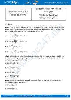 Đề thi và đáp án tham khảo môn Vật lý tốt nghiệp THPT 2023 - Mã đề 209