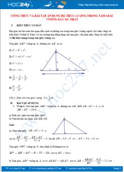 Công thức và bài tập áp dụng hệ thức lượng trong tam giác vuông Toán lớp 9 đầy đủ nhất