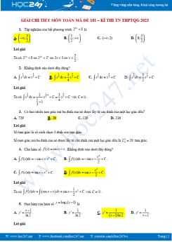 Giải chi tiết đề thi Toán tốt nghiệp THPT 2023 - Mã đề 101