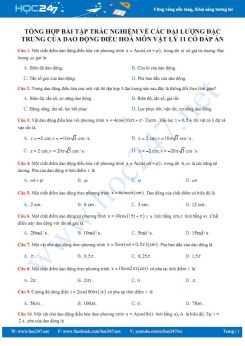 Tổng hợp bài tập Trắc nghiệm về Các đại lượng đặc trưng của Dao động điều hòa môn Vật lý 11 có đáp án