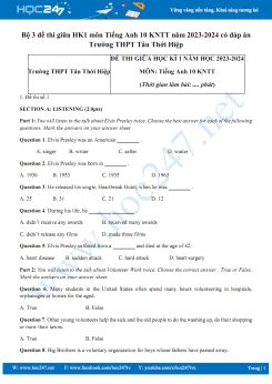 Bộ 3 đề thi giữa HK1 môn Tiếng Anh 10 KNTT năm 2023-2024 có đáp án Trường THPT Tân Thới Hiệp