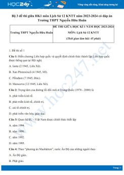 Bộ 3 đề thi giữa HK1 môn Lịch Sử 12 năm 2023-2024 có đáp án Trường THPT Nguyễn Hữu Huân