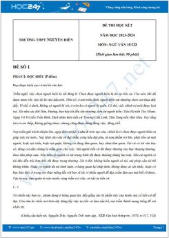 Bộ 3 đề thi HK2 môn Ngữ văn 10 Cánh Diều năm 2023-2024 có đáp án trường THPT Nguyễn Hiền