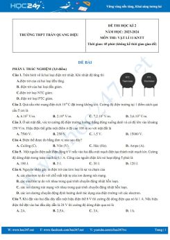 Đề thi HK2 môn Vật lí 11 KNTT năm 2023-2024 có đáp án trường THPT Trần Quang Diệu
