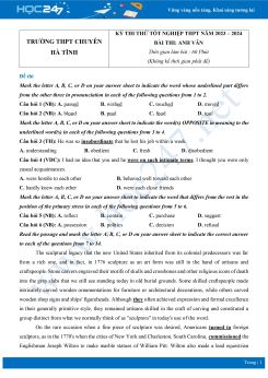 Đề thi thử Tốt nghiệp THPT năm 2023-2024 môn Tiếng Anh Trường THPT Chuyên Hà Tĩnh có đáp án